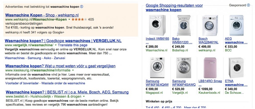 Google Shopping vs Prijsvergelijkers wasmachine