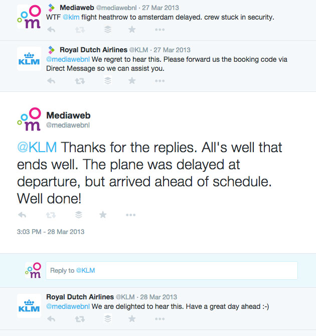 Screenshot tweets KLM - Mediaweb
