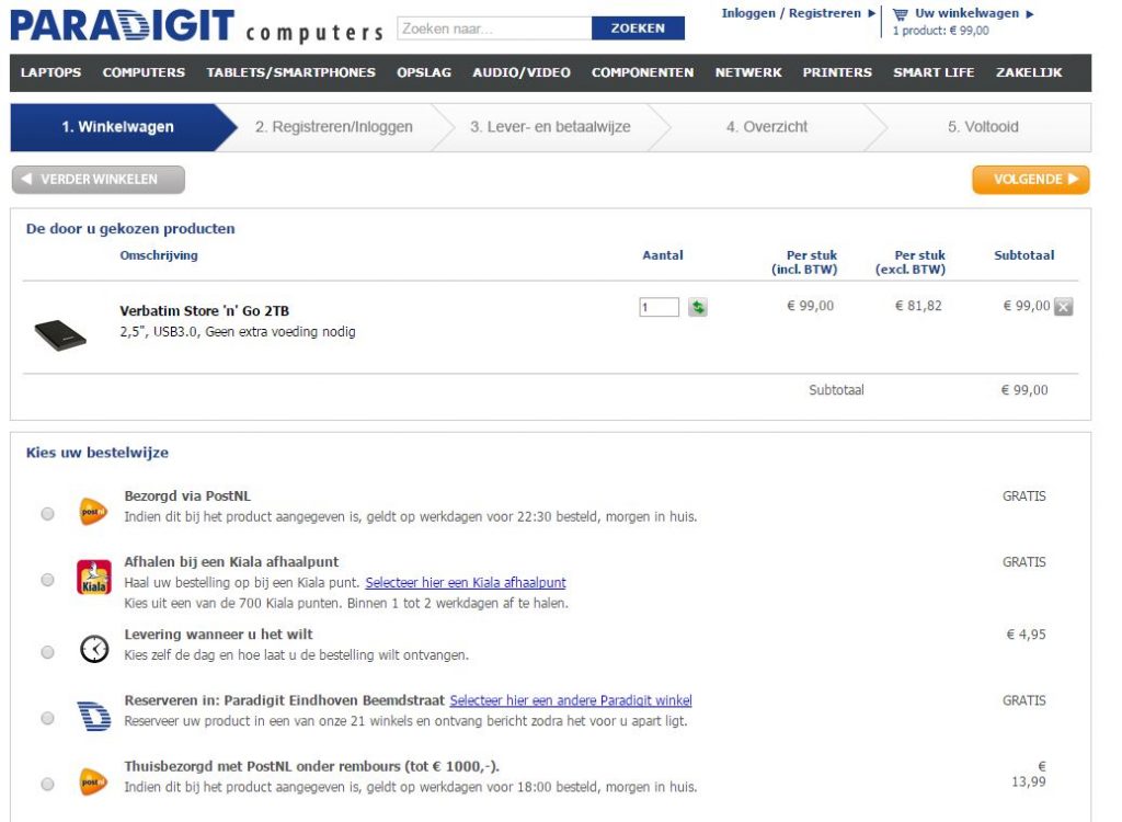 winkelmand plus logistieke opties Paradigit