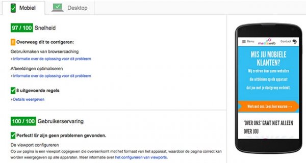 Mediaweb pagespeed test na