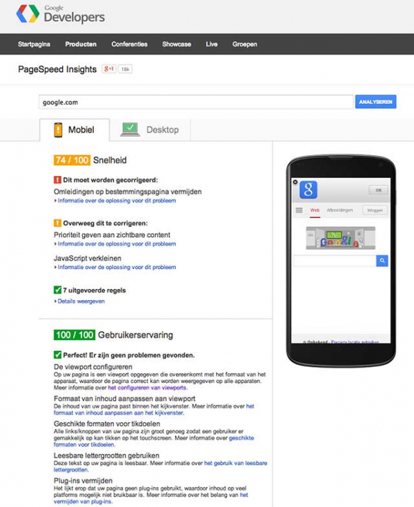 Google PageSpeed google.com