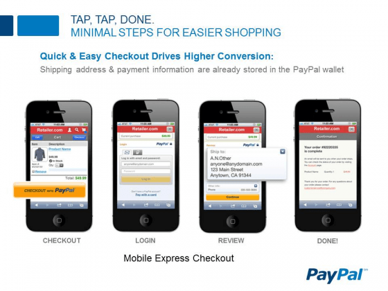 tap, tap, done, paypal checkout op mobiel