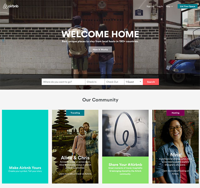 Homepage Airbnb