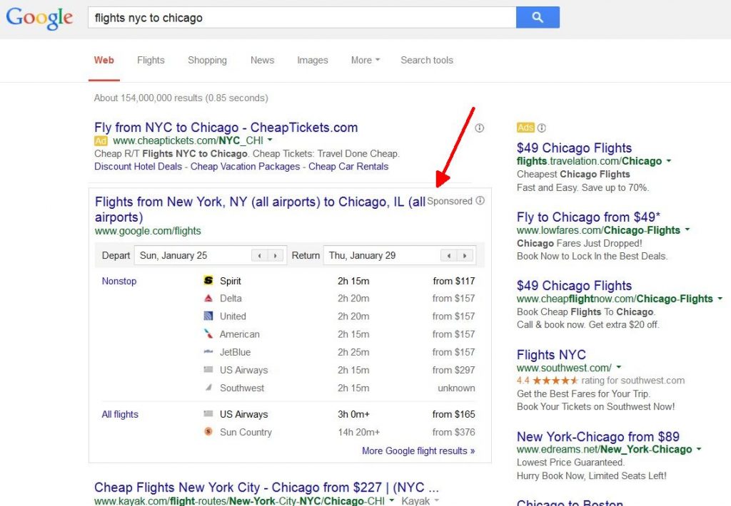 google-flights-sponsored-ad-box