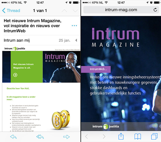 Intrum Justitia mailing en landingspagina niet voor mobiel