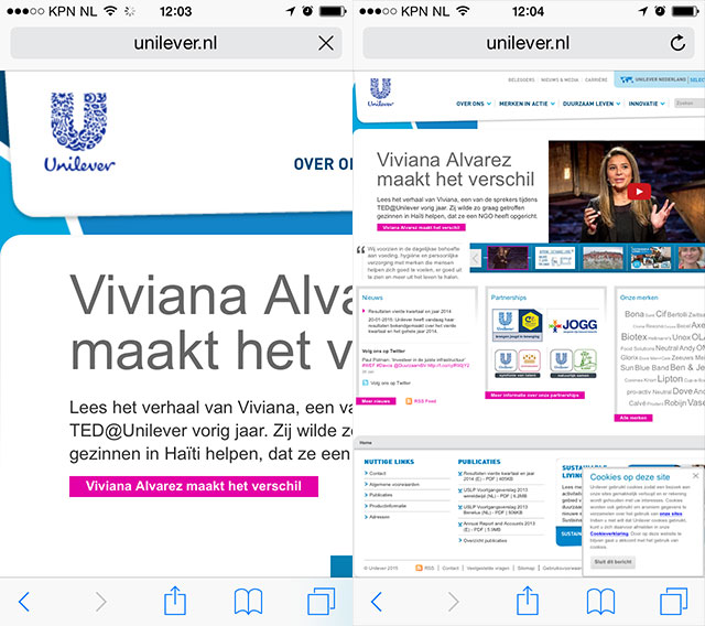 Unilever corporate site niet geschikt voor smartphones