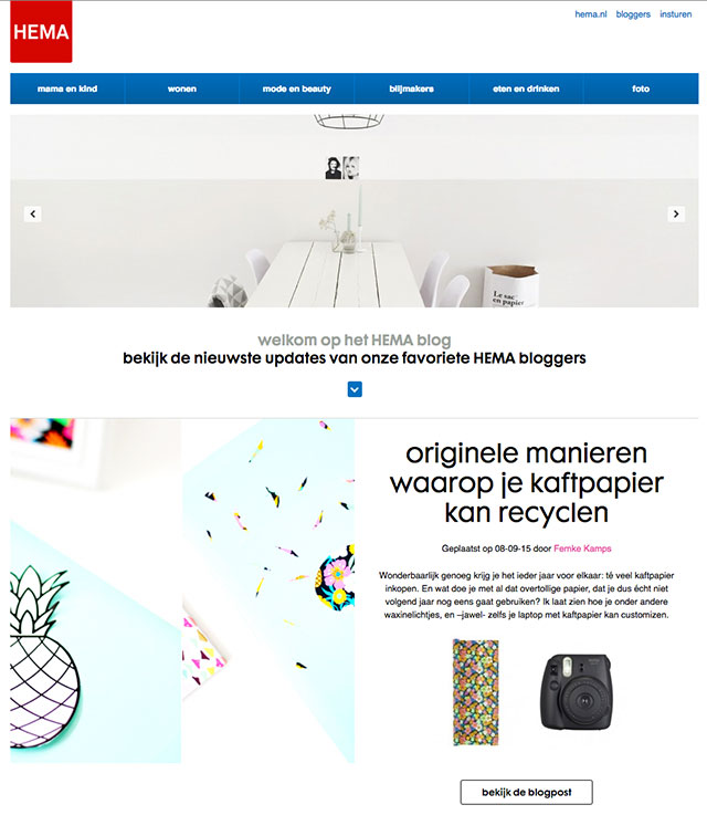 screenshot HEMA blog