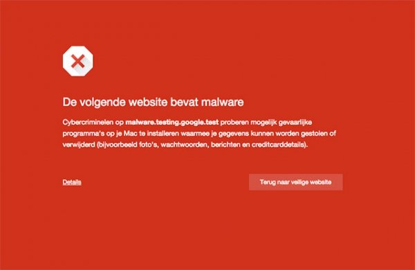 Chrome malware waarschuwing