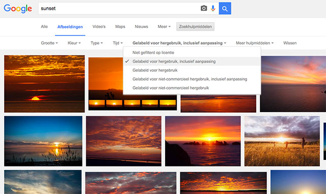 google-search-gelabeld-hergebruik-inclusief-aanpassing-sunset