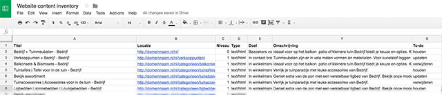 Spreadsheet content inventory