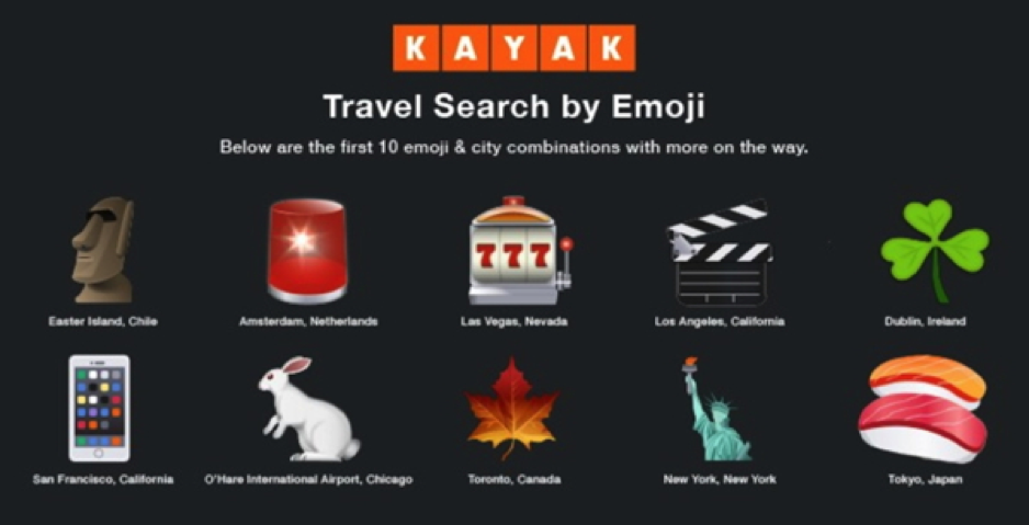 Kayak emoji travel search