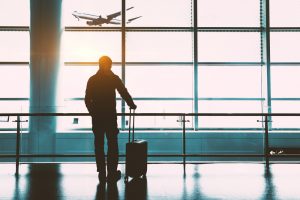 Passagier, vliegtuig vertrekt